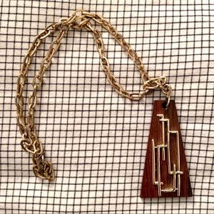 Vintage wood and gold stained metal piece!